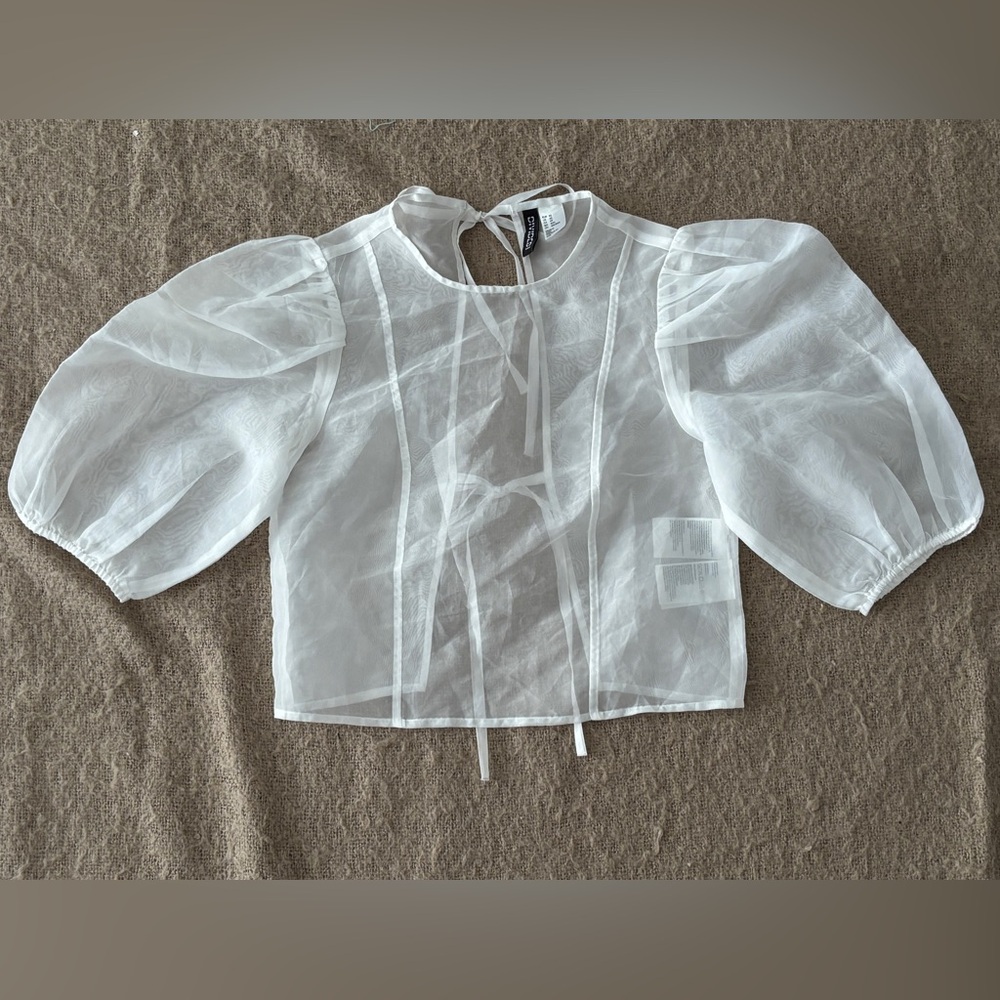 H&M White Sheer Puff Sleeve Blouse